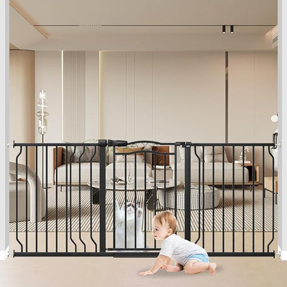62.5"-71.6" Extra Wide Baby Gate for Doorways No Drill, Pressure Mounted Dog Gate Indoor, Walk Thru Pet Gate for Cat Dog Child,Pet Gates for The House Doorway Black