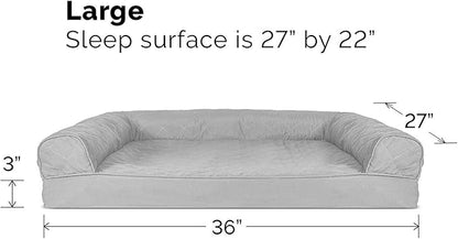 Furhaven Cooling Gel Dog Bed for Large/Medium Dogs w/ Removable Bolsters & Washable Cover, For Dogs Up to 55 lbs - Quilted Sofa - Silver Gray, Large