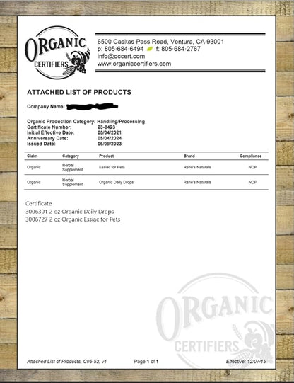 Essiac for Pets | USDA Organic | Daily Drops for Immune Support and Longevity | Pre-Measured Dropper | Alcohol Free Concentrated Formula | 2oz (59ml)