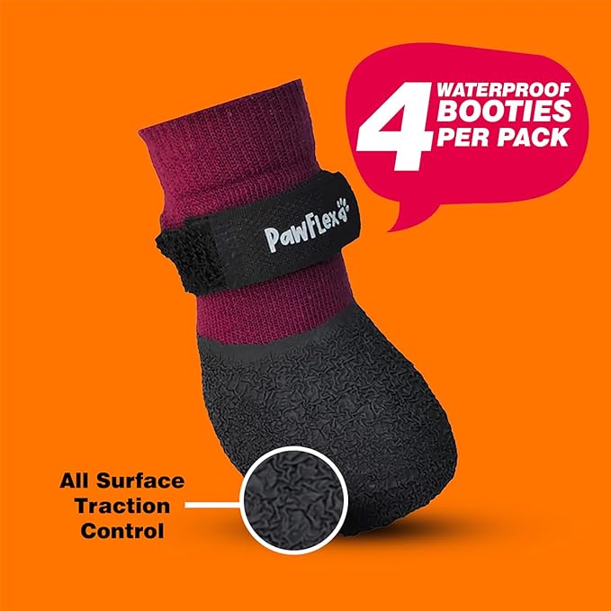 Double Dipped Thick Textured Waterproof Cotton Dog Socks | PawFlex Comfy Pawz Soft Indoor/Outdoor Pet Booties | Non-Slip Silicone Grip at Inner Wrist for No Twisting or Sliding Off| Adjustable Strap