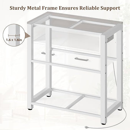 40-49 Gallon Fish Tank Stand with Two Storage Drawers, Heavy Duty Aquarium Stand with Waterproof Mat, Sturdy Metal Frame, 800 LBS Capacity Storage Cabinet, White