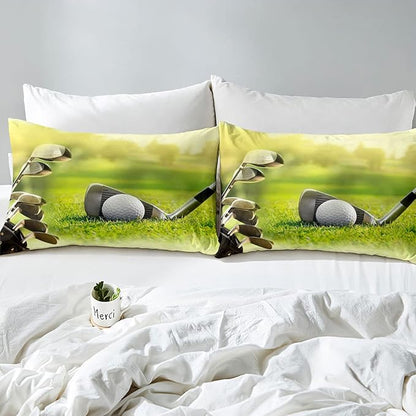 Erosebridal Golf Comforter Set King Size,Golf Clubs Bedding Set, Sports Game Theme Duvet Set Green Quilt Set, Boys Room Decorative Comforter Set Soft Breathable Ultra Lightweight
