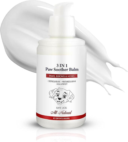 Dog Paw Pad Balm - 3-in-1 Lick Safe Soother & Moisturizer& Lotion for Dog Paws Nose, Elbow, Snout - Natural, Quick-Drying, Non-Sticky - All-Weather Cat Paw Balm Cream- 3.5 Oz/100Gram