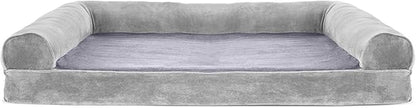 Furhaven Orthopedic Dog Bed for Large Dogs w/ Removable Bolsters & Washable Cover, For Dogs Up to 95 lbs - Faux Fur & Velvet Sofa - Smoke Gray, Jumbo/XL