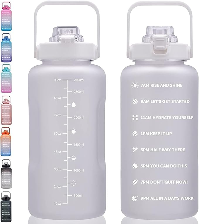 64oz,100oz,128oz Large Motivational Water Bottle with Time Marker, Leakproof & BPA Free Half Gallon Big Water Bottle with Straw Handle Tritan Frosted Water Jug for Gym,Fitness,Outdoor Sports