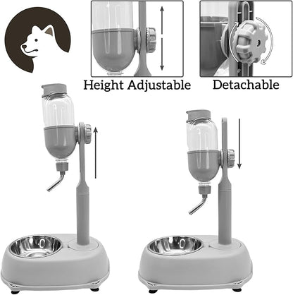 Fhiny Dog Water Feeder Bottle with Stand, Dispenser Automatic Water Food Bowl for Cage Leak-Proof No-Drip Adjustable Raised Pet Slow Water Bottle Dog Kennel Durable Drinker Container