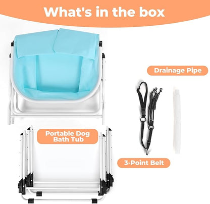 Elevated Portable Dog Bathtub, 5 Height Adjustable Dog Washing Station for Pet Shower and Grooming Foldable Bathing Tub with Storage & Anti-Slip Design for Small Large Dogs Cats