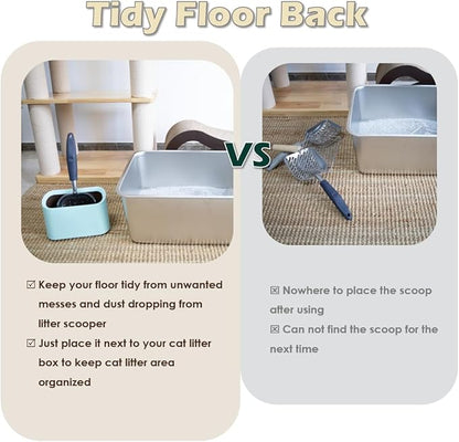 Aluminum Cat Litter Scoop in Holder, Non-Stick Cat Poop Scooper with Holder, Fast Sifting Kitten Poop Lifter and Caddy (Blue)