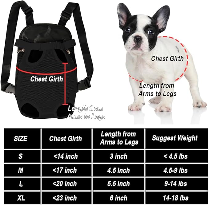 FEimaX Dog Carrier Backpack Pet Legs Out Front Cat Travel Bag, Adjustable Puppy Backpacks Carriers Hands-Free for Small Medium Dogs Cats Hiking Traveling Camping Daily Walking (Small, Black)