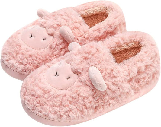 JadeRich Women's Cute Animal Slippers Winter Warm Fuzzy Plush House Slipper Cartoon Sheep Indoor Shoes