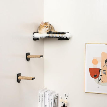 3 Pcs Cat Steps and Perches for Wall, Climbing Shelf With Hemp Rope, Wall-Mounted Furniture Set With Scratching Pads for Playing (Black)