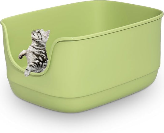 Gefryco Large Cat Litter Box with High Sided 24.6"x18.3"x12.2" - Jumbo Extra Large Open Anti - Splashing High Wall for Multiple Cats (Green)