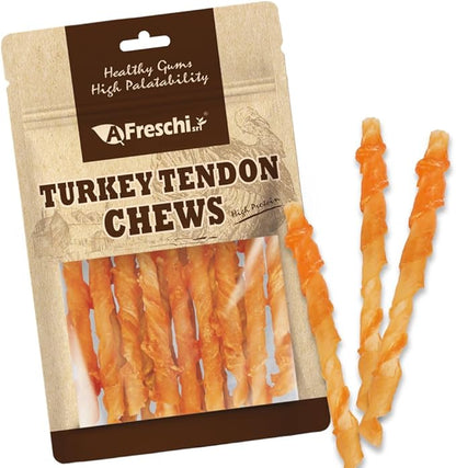 Afreschi Classic Turkey Tendon Coil (L) 3 oz, USA-Sourced Turkey Tendon, Dog Treats for Wrapped Series, All Natural Human Grade Dog Treat, Hypoallergenic, Rawhide Alternative