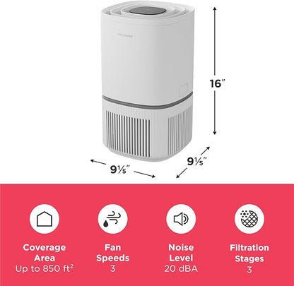 Frigidaire PureA300 HEPA Air Purifier with Wi-Fi for Small Bedrooms, Covers up to 850 Sq. Ft., 3-Stage Filtration, Energy Star Certification, Air Quality Monitoring, Smart Mode, Ultra Quiet, White