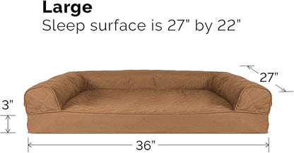 Furhaven Cooling Gel Dog Bed for Large/Medium Dogs w/ Removable Bolsters & Washable Cover, For Dogs Up to 55 lbs - Quilted Sofa - Toasted Brown, Large