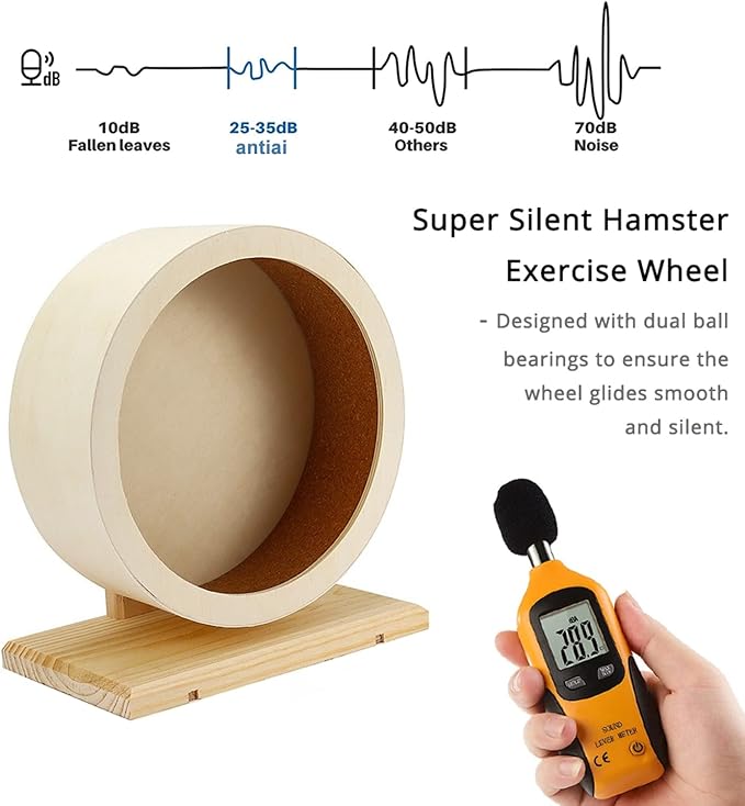 antiai Hamster Wooden Silent Wheel, Small Animal Exercise Wheel Accessories, Quiet Spinner Hamster Running Wheels Toys for Hamsters,Guinea Pig, Gerbils, Mice and Other Small Pets,8.2' Medium Size