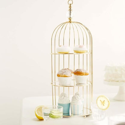 Efavormart 22" - 3 Tier Crystal Mirror Top Gold Metal Bird Cage Cupcake Cake Stand, Dessert Display for Wedding, Party, Birthday, Baby Shower Celebrations, Home Decorations