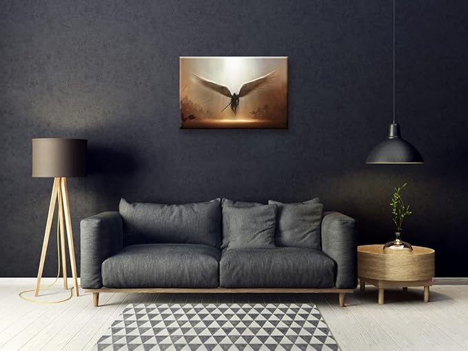 Fantasy Angel Stretched Canvas Wall Art for Living Room Bedroom Home Decoration,Abstract Anime Picture Print Painting Decor Artwork,Mysterious Wing Man Gallery Wrapped Gift,Inner Frame (20x30 Inches)