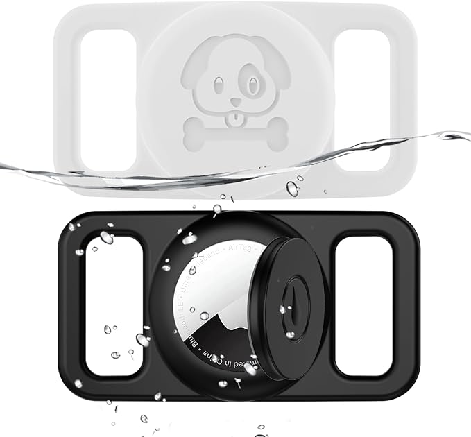 2 Pack Waterproof AirTag Dog Collar Holder Compatible with Apple AirTag, Silicone Hidden Loop Holder for Airtag Tracker, Anti-Lost Dog Collar Air Tag Accessories(Black,White)