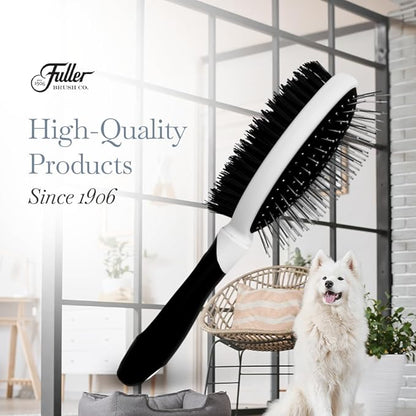 Fuller Brush 2-in-1 Double-Sided Pet Brush - Electroplated Round-Ended Steel Pins Positioned Into a Flexible Cushion on One Side & Nylon Bristles - Remove Shedding - Tool For Grooming Dogs & Cats