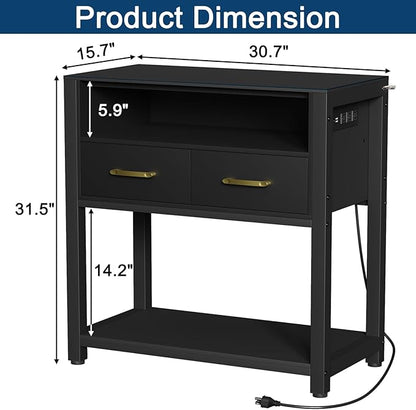 20-29 Gallon Aquarium Stand with Power Outlet & 2 Storage Drawers, Heavy Duty Metal Frame Fish Tank Stand with Waterproof Mat, 30.7" L*15.7" W Tabletop, 550LBS Capacity, Black