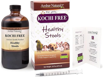Amber NaturalZ Kochi Free Herbal Supplement for Dogs, Cats, Birds, Rabbits, and Guinea Pigs | Supports Healthy Bowel Function | Natural Aid for Digestive Balance | 16 Fluid Ounce Glass Bottle