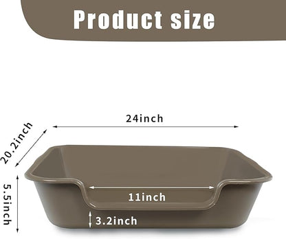 2 Pack of Extra Large Cat Litter Box (ABS Material), Low Entry Senior Litter Pen for Geriatric Kitty Big Cats, Jumbo Pet Safe Litter Boxes Tray for Pets Potty (Light Brown, 24" L x 20" W)