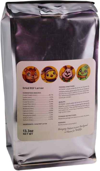 Dried Black Soldier Fly Larvae, 100% Natural, Non-GMO, High-Protein Treats for Chickens, Layer Hens, Wild Birds, Ducks, 13.3 oz, Pack of 4