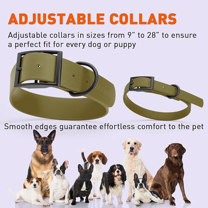 Dogline Biothane Waterproof Dog Collar Strong Coated Nylon Webbing with Black Hardware Odor- Proof for Easy Care Easy to Clean High Performance Fits Small Medium or Large Dogs, Olive Drab Green
