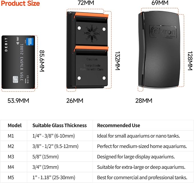 Elyron Dual Scraper Magnetic Aquarium Cleaner,Strong Magnetic Fish Tank Cleaner & Aquarium Algae Scraper for Glass/Acrylic Tanks (Small for ≤1/2" (12mm) Thick Glass)