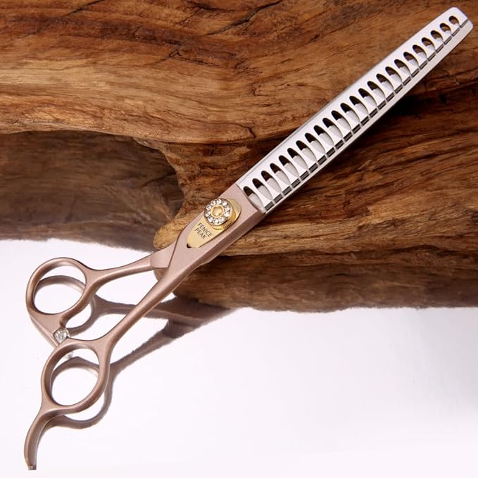 Fenice Peak Thinning Shears for Dogs and Cats Rose Gold Pet Grooming Scissors Chunkers Shears 440C Stainless Steel Professional Dog Trimming Scissors 8''