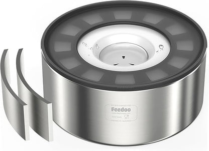 2L No Spill Water Bowl for Dogs, Double-Wall Stainless Steel with Splash-Proof Paws Lid and Floating Disk, Non-Slip Base, Easy to Clean Slow Water Feeder for Small Medium Dogs