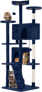 70 Inches Multi-Level Cat Tower for Indoor Cats - XL Tree Climbing Condo With Scratching Posts and Hanging Toys, Navy Blue