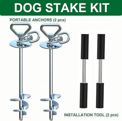 Dog Tie Out Stake (2-Pack),360°Swivel Run Stake,for Yard,Use Any Dog Tie Out Cable or Yard Leash