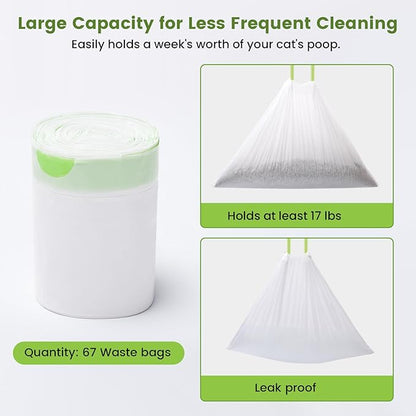 67 Count Cat Litter Bags for Pet Pura MAX Self-Cleaning Litter Box, Drawstring Kitty Liners for Automatic Waste Drawer Bin, Disposable Replacement Poop Trash Bag, Durable Leak-proof - 21 * 15.7 "