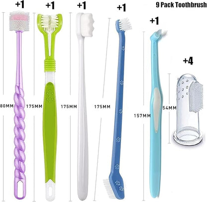 Dog Toothbrush, Finger Toothbrushes, 360 Degree Toothbrush, Triple Head Dog Toothbrushes, Double Head Toothbrush,Cleaning Brushes for Dog Cat Oral Dental Health (Blue, L)