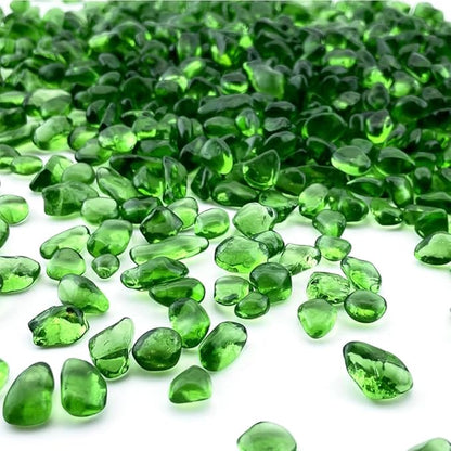 Glass Stones, 0.85LB/385g Green Aquarium Gravel Rocks, Green Pebbles for Fish Tank, Sea Glass for Vase Filler Craft