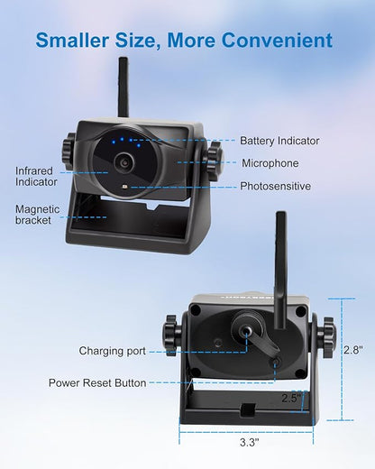 1080P Solar Magnetic Wireless Backup Camera, 90 Days Standby Rechargeable Battery, Waterproof Rear/Front View Camera for Hitching Boat Trailer Horse Pickup RV Car for iPhone iPad Android