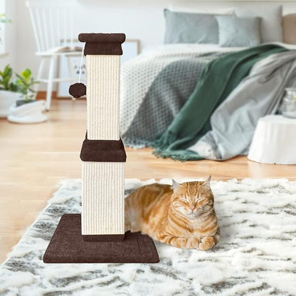 AGYM Cat Scratching Post, 32 Inch Cat Scratch Post for Cats and Kittens, Protect Your Furniture and Exercise Cats, Nature Sisal Modern Cat Scratcher for Indoor Cats, Brown