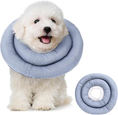 Dog Recovery Collar, Breathable Adjustable Soft Dog Cone, Waterproofing Cat Neck Cone, Pet Donut Collar After Surgery (Blue Gray, M)