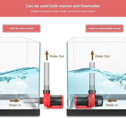 2640GPH 80W Aquarium DC Retrun Pump With LCD display Controller,DC24V 18FT Lift Controllable water pump for fresh and marine water fish tank,100 speeds ECO Quiet inline and submersible pump