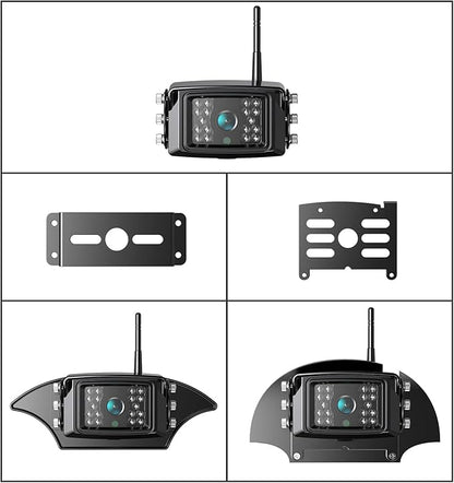 Fookoo 1080P 7" Wireless Backup Camera System, 7" HD Dual/Quad Split Monitor with Recording, IP69 Waterproof Rear View Front View Cameras with Parking Lines, Suits for RV/Truck/Trailer/Van/Bus(DW702)