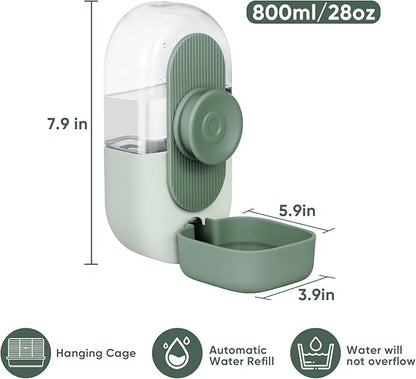 28oz Hanging Automatic Water Dispenser，Rabbit Water Bottle,Bunny Guinea Pig Ferret Water Bowl for Cage,Suitable for Small Animal Puppies(Cage Grid Spacing Over 1.2'') (Green)
