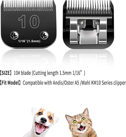 10 Blades Dog Grooming Blades Compatible with Andis/Oster A5/Wahl KM-10 Series Dog Clippers,Detachable Clipper Replacement Blade,Black,Size 10 Blade 1/16" (10#/2PCS)