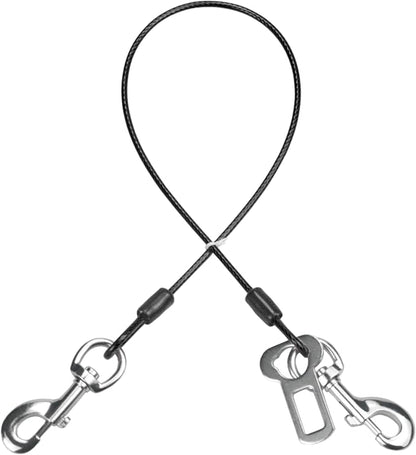 Dog Seat Belt Harness for Car,Dog Seatbelt of Coated Wire Leash Safety Restraint,No Chew Tether Cable Vehicle Dog Accessories,Double Clips & Latch (Black, 32 inch/80 CM)