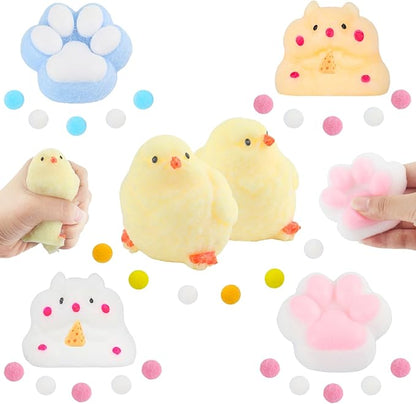6 Pcs Taba Squishy , Kit Squeeze Toy ,Include Squishies( 2 Cat Paws & 2 Chick,2 Hamster), Soft Stress Relief Squeeze Toy,tress Relief Sensory Toy