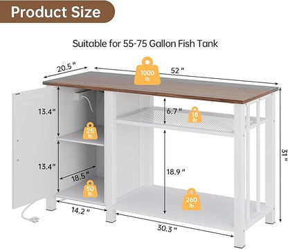 55-75 Gallon Aquarium Stand with Power Outlet, Heavy Duty Fish Tank Stand with Cabinet Storage & Adjustable Shelf, for Fish Tank, Turtle Tank, Reptile Terrarium, 1000LBS Capacity, White