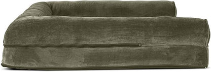 Furhaven Orthopedic Dog Bed for Large Dogs w/ Removable Bolsters & Washable Cover, For Dogs Up to 95 lbs - Faux Fur & Velvet Sofa - Dark Sage, Jumbo/XL