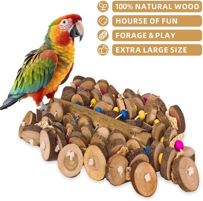 Extra Large Bird Parrot Toys- 19.7 inch Multicolored Natural Wooden Block Parrot Chewing Toy Suggested for Macaws cokatoos, African Grey and a Variety of Amazon Parrots. (Large Size)