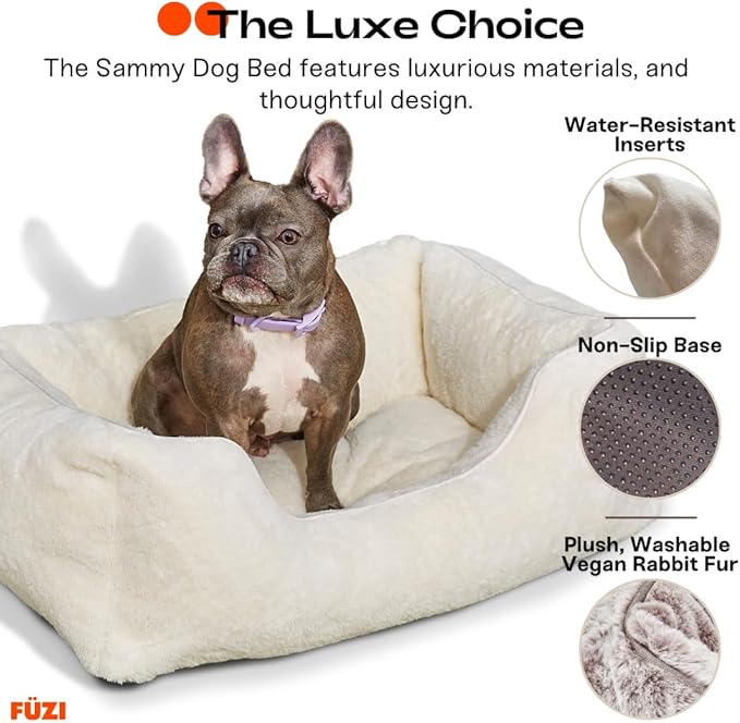 FUZI Luxury Aesthetic Dog Bed for Large Dogs with Washable Cover, Pet Couch, Pet Bed with Sides, Non-Slip Bottom, Soft and Durable Calming Dog Bed, Faux Rabbit Fur, Large 31.75x23.6x9.5 Light Brown